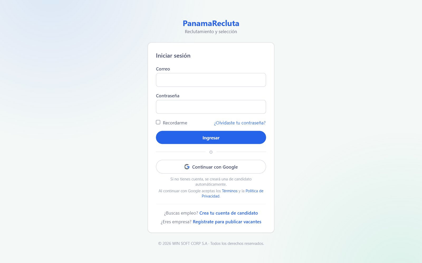 Pantalla «Iniciar sesión».